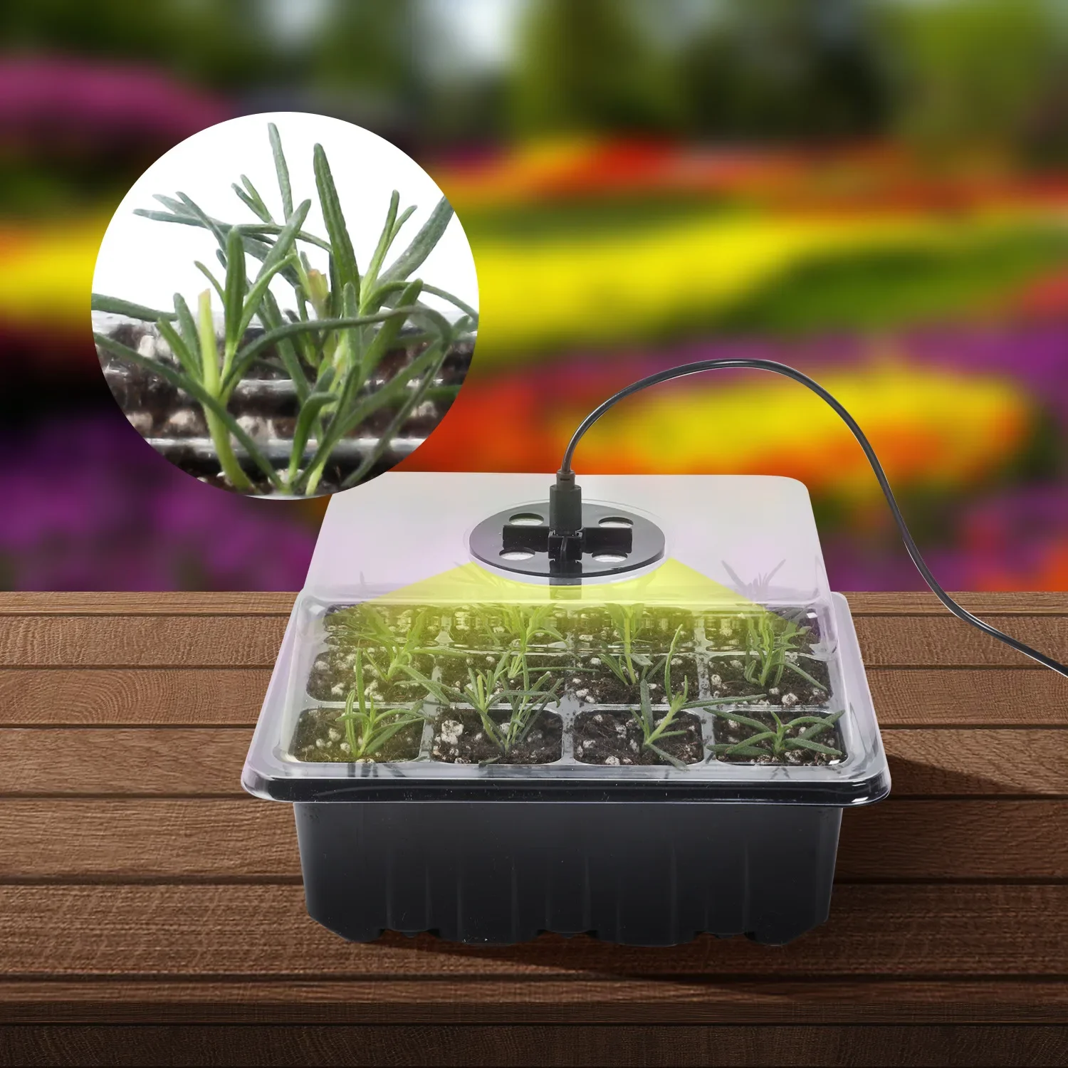 LED Nursery Pots With Grow Light Plant Seed Starter Trays Home Greenhouse Growing Lamp with 12 Hole Timer Kit Controller thumbnail 6
