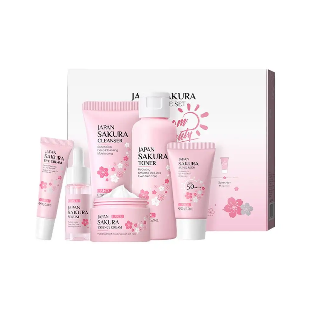 6pcs/Set Sakura Skin Care Sets Face Cream Serum Toner Facial Cleanser Sunscreen Eye Cream Face Skin Care Set Product Gift box thumbnail 6