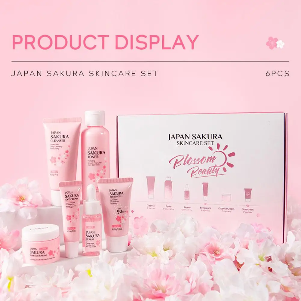 6pcs/Set Sakura Skin Care Sets Face Cream Serum Toner Facial Cleanser Sunscreen Eye Cream Face Skin Care Set Product Gift box thumbnail 4