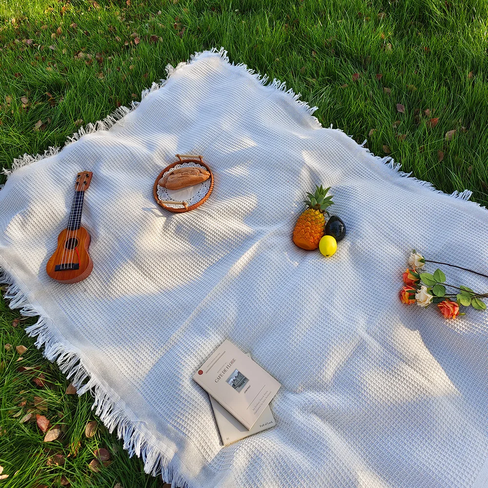 Cotton blend Portable Mat Picnic Mat with Tassel for Outdoor Camping Dustproof Tablecloth Mat Soft Sofa Blankets Camping Parts thumbnail 2