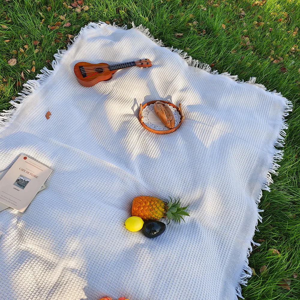Cotton blend Portable Mat Picnic Mat with Tassel for Outdoor Camping Dustproof Tablecloth Mat Soft Sofa Blankets Camping Parts thumbnail 4