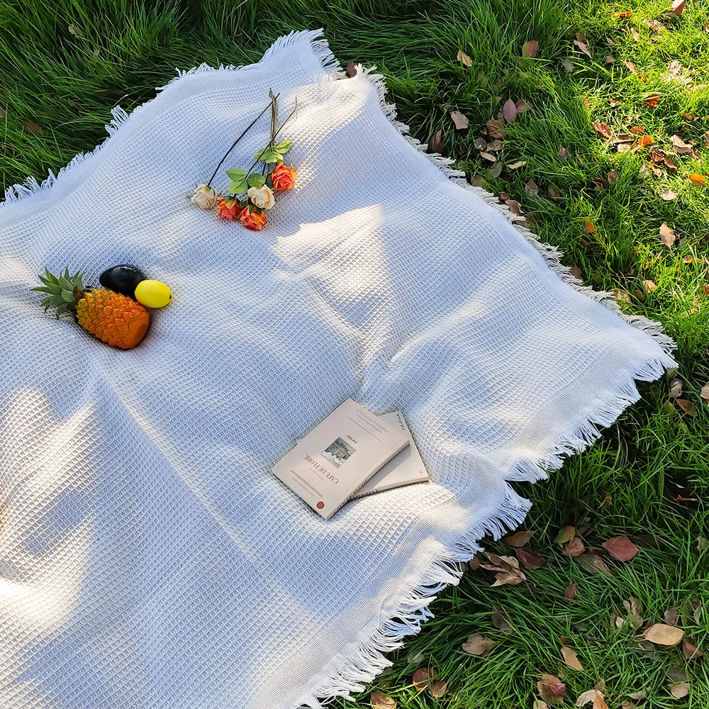 Cotton blend Portable Mat Picnic Mat with Tassel for Outdoor Camping Dustproof Tablecloth Mat Soft Sofa Blankets Camping Parts thumbnail 5