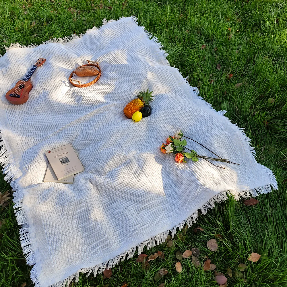 Cotton blend Portable Mat Picnic Mat with Tassel for Outdoor Camping Dustproof Tablecloth Mat Soft Sofa Blankets Camping Parts thumbnail 3