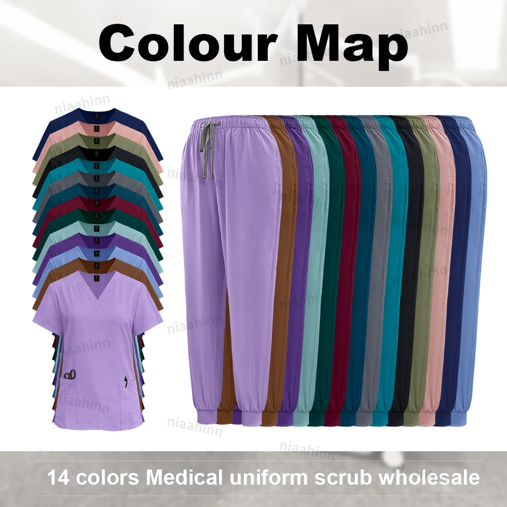 Medical Scrub Nursing Surgical Gown High Quality Elastic Scrub Healthcare Pharmacy Solid Color Uniform Wholesale Workwear Unisex thumbnail 4