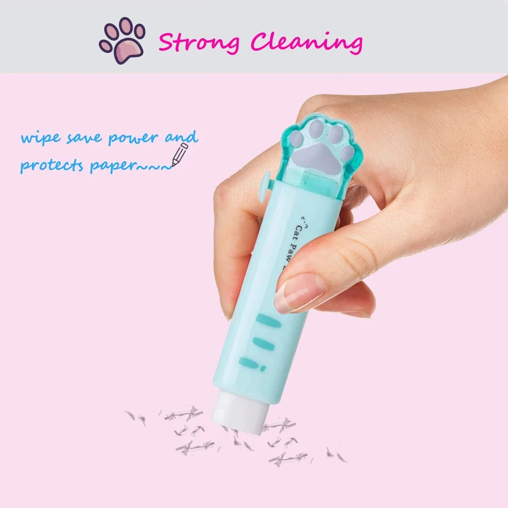 1-8Pcs New! Kawaii Cat Paw Rubber Erasers Retractable Pencil Eraser for Kids Students School Home Office Writing Drawing thumbnail 3