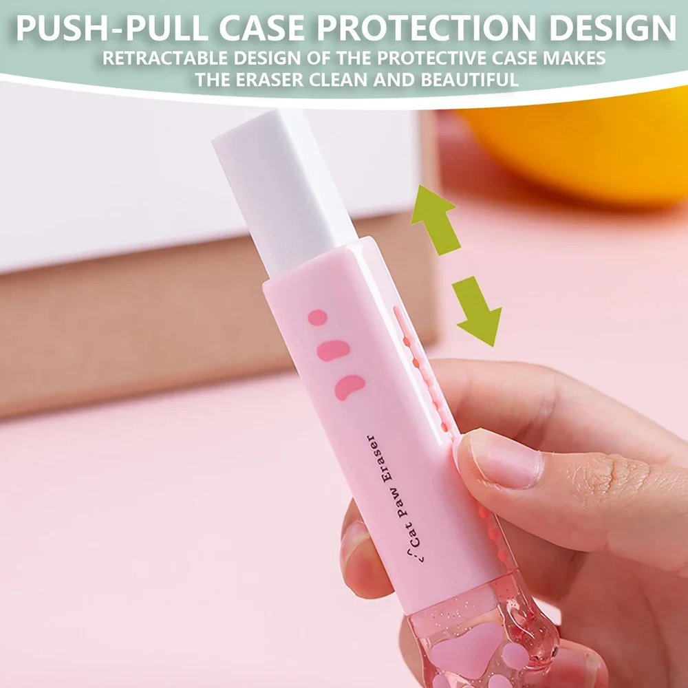 1-8Pcs New! Kawaii Cat Paw Rubber Erasers Retractable Pencil Eraser for Kids Students School Home Office Writing Drawing thumbnail 2