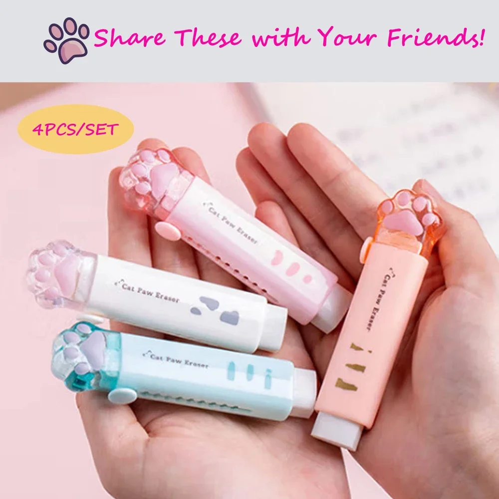 1-8Pcs New! Kawaii Cat Paw Rubber Erasers Retractable Pencil Eraser for Kids Students School Home Office Writing Drawing thumbnail 5