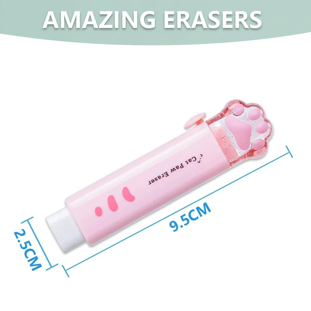 1-8Pcs New! Kawaii Cat Paw Rubber Erasers Retractable Pencil Eraser for Kids Students School Home Office Writing Drawing thumbnail 6