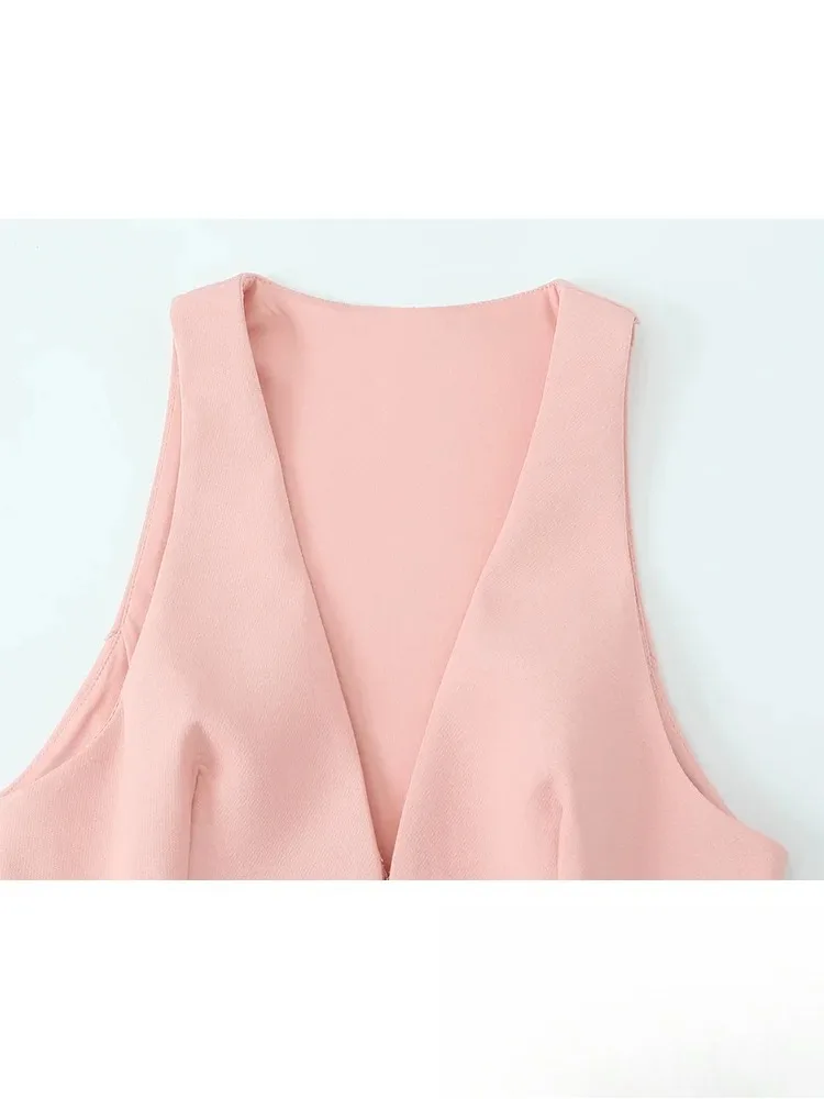 KONDALA Vintage Chic Solid Women Suit V Neck Sleeveless Sashes Vest Blazer Straight Shorts New Fashion 2025 Summer Office Sets thumbnail 3