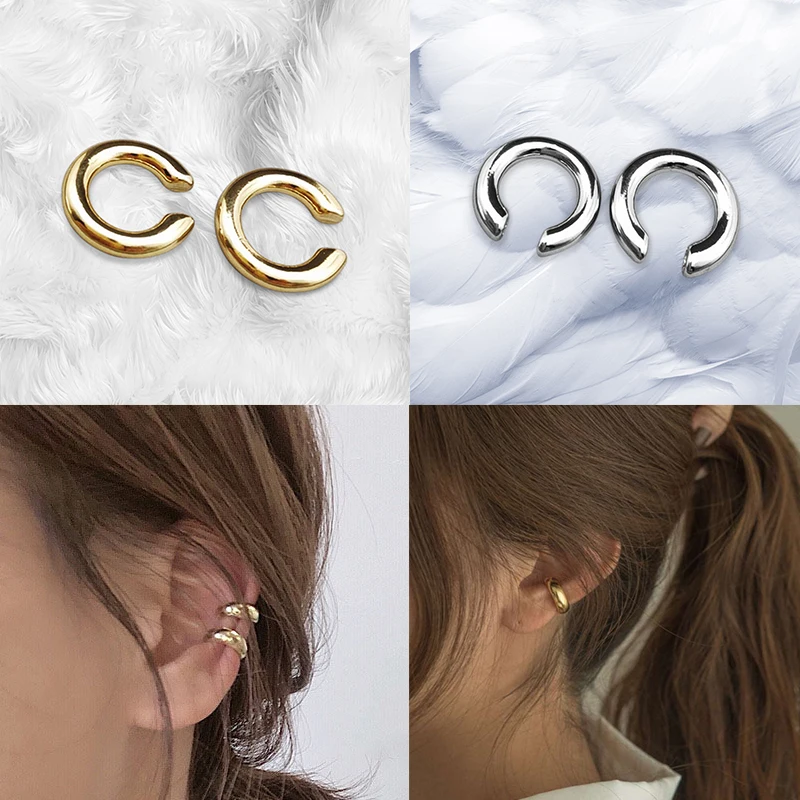 New Fashionable Unique Fake Perforated Metal Ear Clip Asymmetric Circular Cartilage Women Fashion Jewelry Gift Ear Cuff Girl