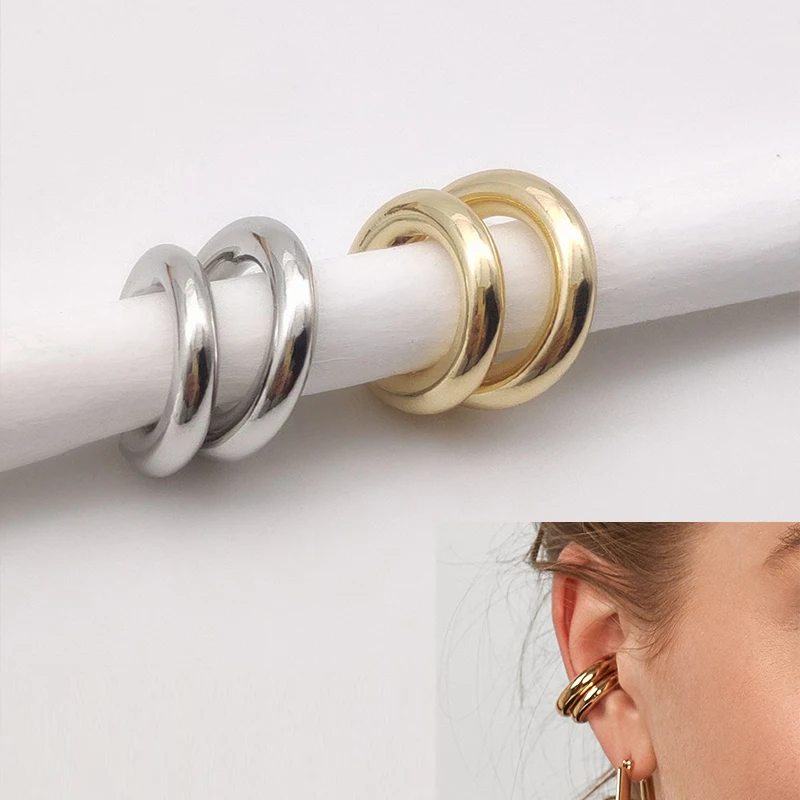 New Fashionable Unique Fake Perforated Metal Ear Clip Asymmetric Circular Cartilage Women Fashion Jewelry Gift Ear Cuff Girl thumbnail 3