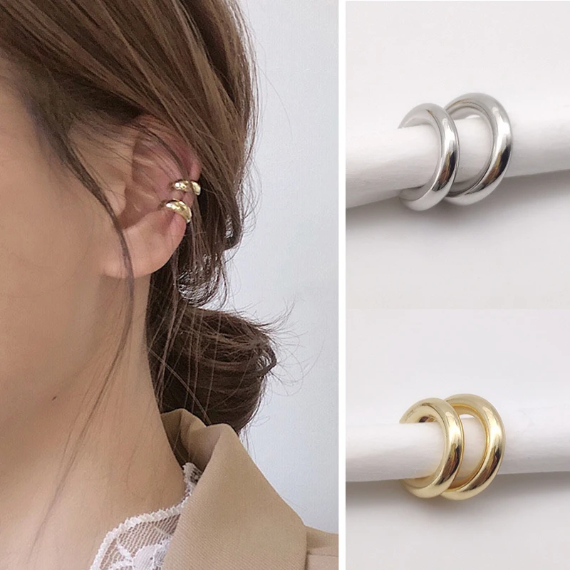 New Fashionable Unique Fake Perforated Metal Ear Clip Asymmetric Circular Cartilage Women Fashion Jewelry Gift Ear Cuff Girl thumbnail 6
