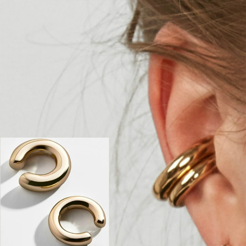 New Fashionable Unique Fake Perforated Metal Ear Clip Asymmetric Circular Cartilage Women Fashion Jewelry Gift Ear Cuff Girl thumbnail 2