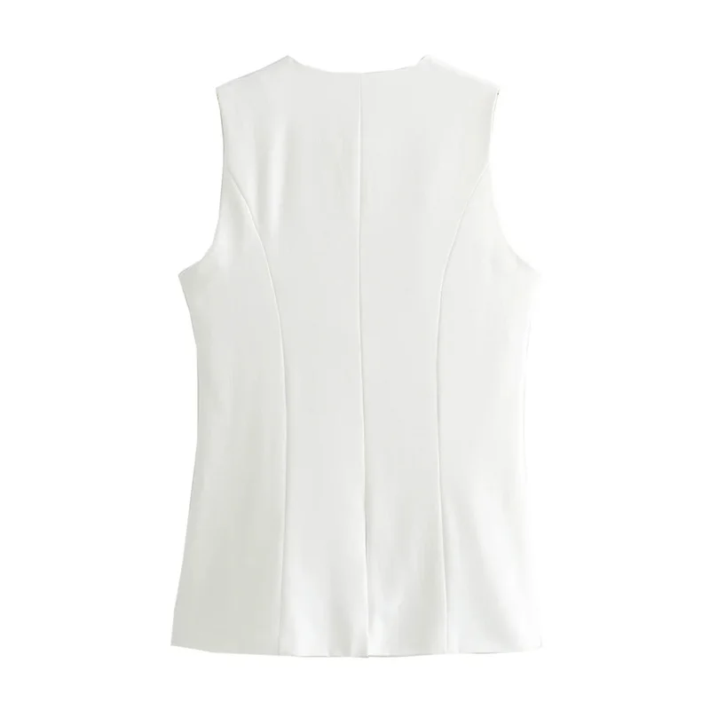 MUJER 2025 White Sleeveless Vest Women Button Summer Vests for Women Jacket Pink Vest Top Women Streetwear Women's Tailored Vest thumbnail 3