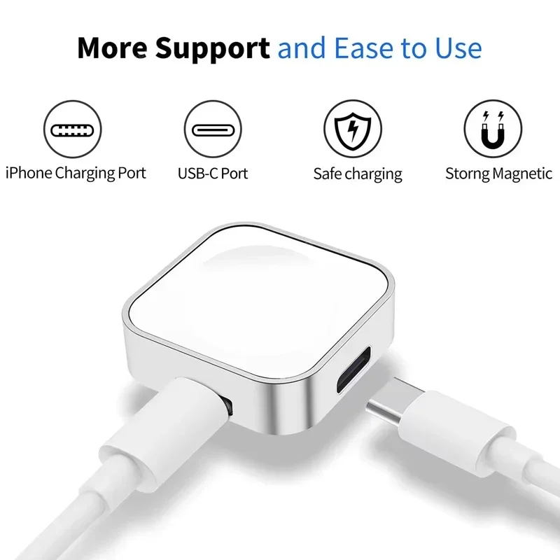 Portable Wireless Watch Charger Type C 8pin Two interfaces For Apple Watch S9 8 7 6 5 4 3 2 1 SE Ultra Series Fast Charger thumbnail 2