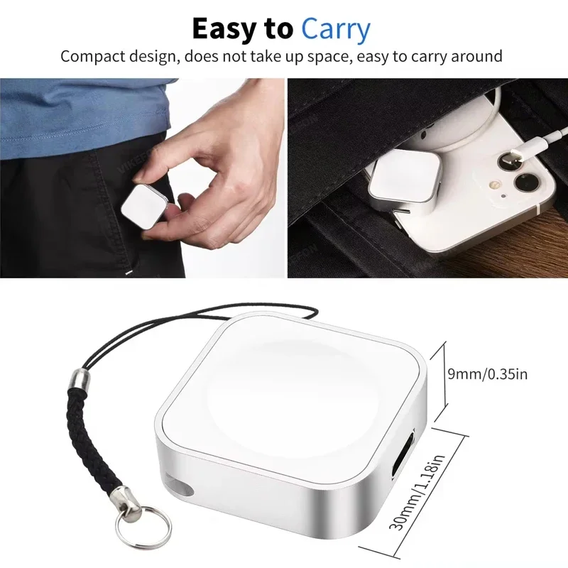 Portable Wireless Watch Charger Type C 8pin Two interfaces For Apple Watch S9 8 7 6 5 4 3 2 1 SE Ultra Series Fast Charger thumbnail 5