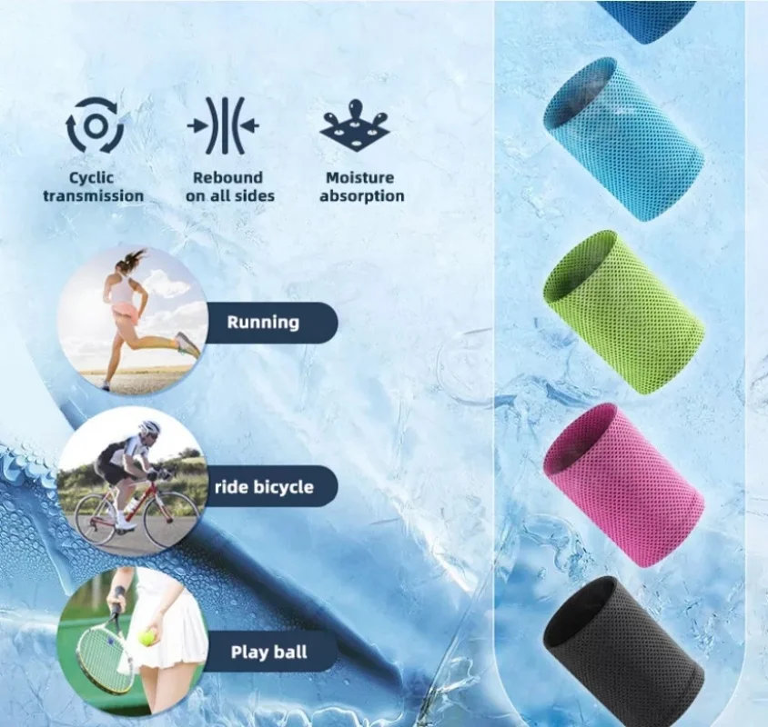 2pcs Ice Cooling Wristband Exercise Breathable Tennis Wristband Outdoor Sports Sweatband For Running Fitness Yoga Cycling Hiking thumbnail 2