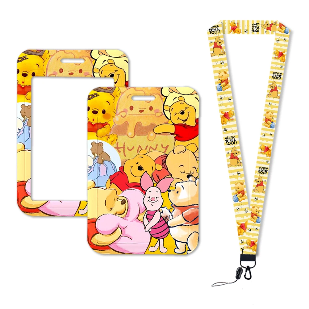 Disney Pooh Bear Winnie School Student Cute Cartoon Card Holder Keychain Work Card Badge Holder Bus Card Case Gifts thumbnail 6
