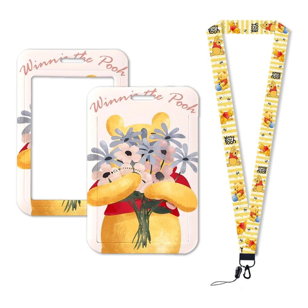 Disney Pooh Bear Winnie School Student Cute Cartoon Card Holder Keychain Work Card Badge Holder Bus Card Case Gifts thumbnail 3