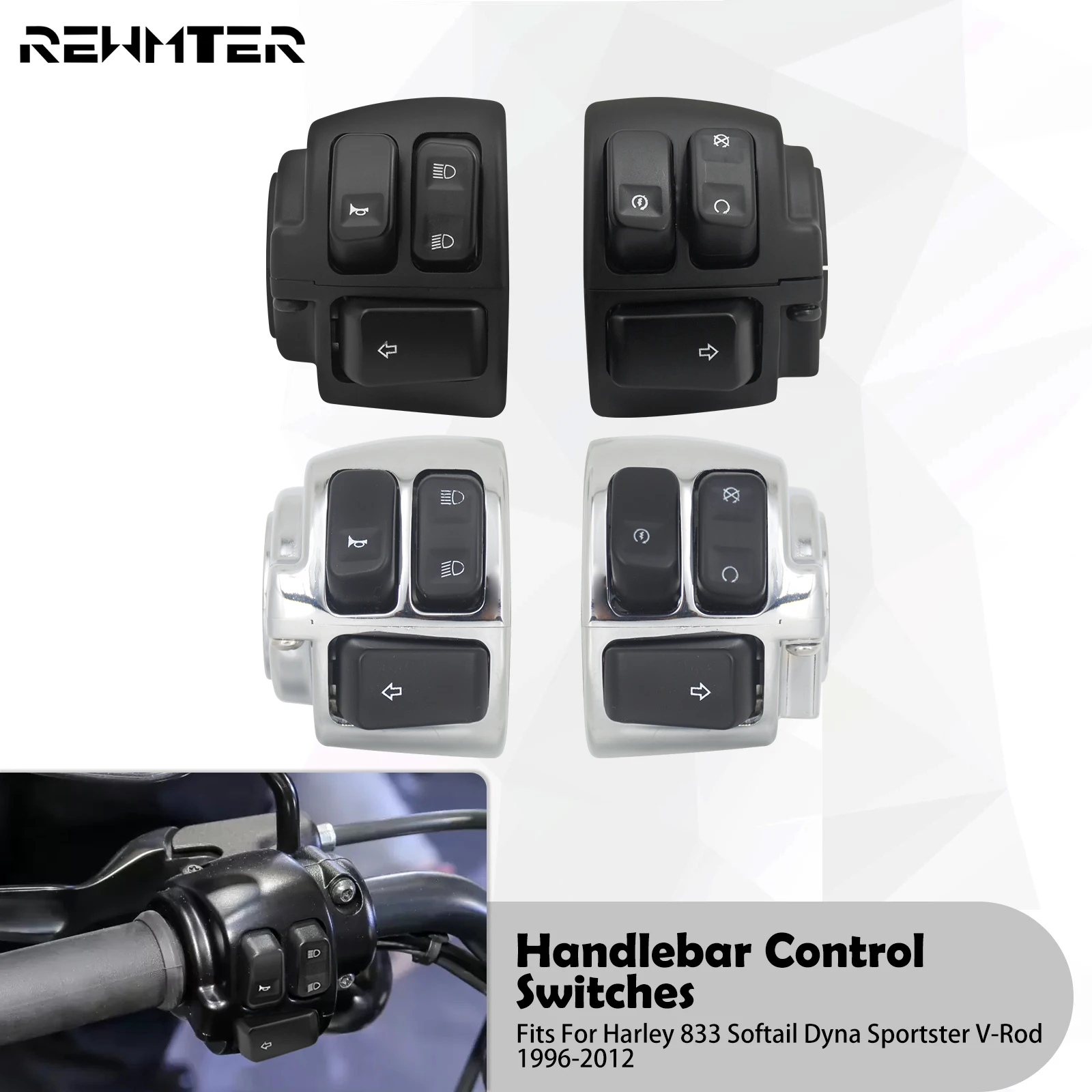 Motorcycle 1" 25mm Handlebar Control Switch Handle Bar Turn Signal Switch For Harley Sporster XL 883 96-13 Softail Breakout Dyna