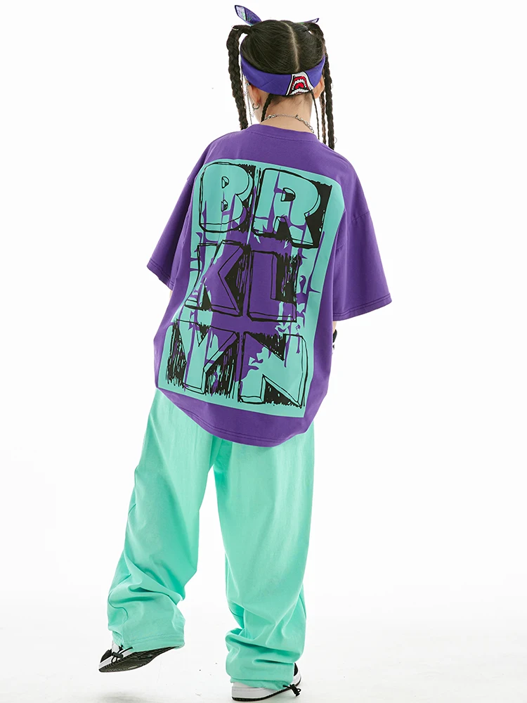 2025 Summer Kids Loose Cotton T-Shirt Pants Boys Hip Hop Outfit Modern Jazz Dance Costume Girls Kpop Performance Wear thumbnail 4