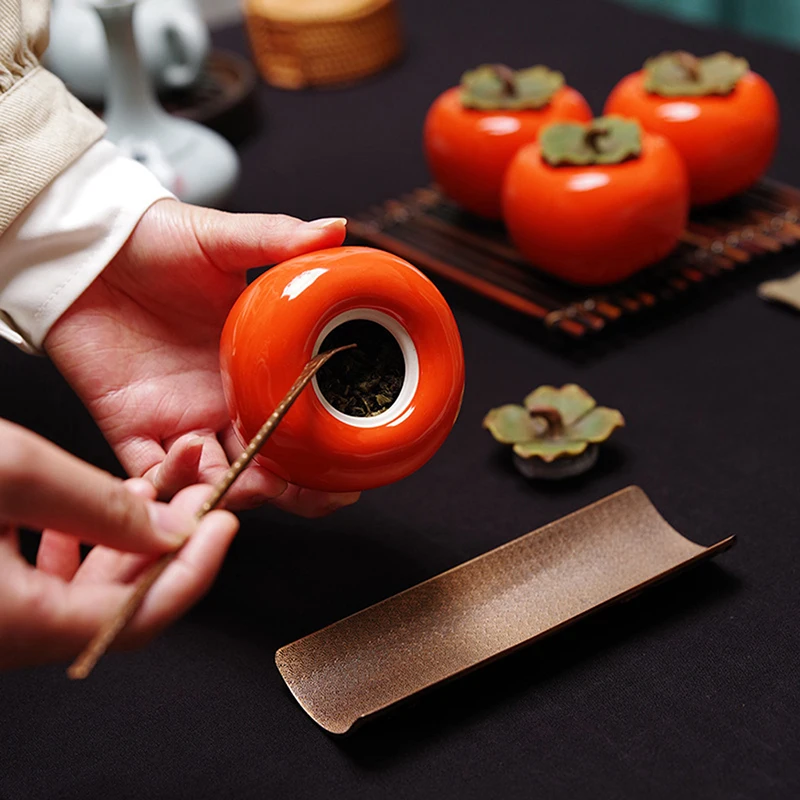 Persimmon Teapot Household Ceramic Spice Storage Tank Pottery Jar Seasoning thumbnail 2