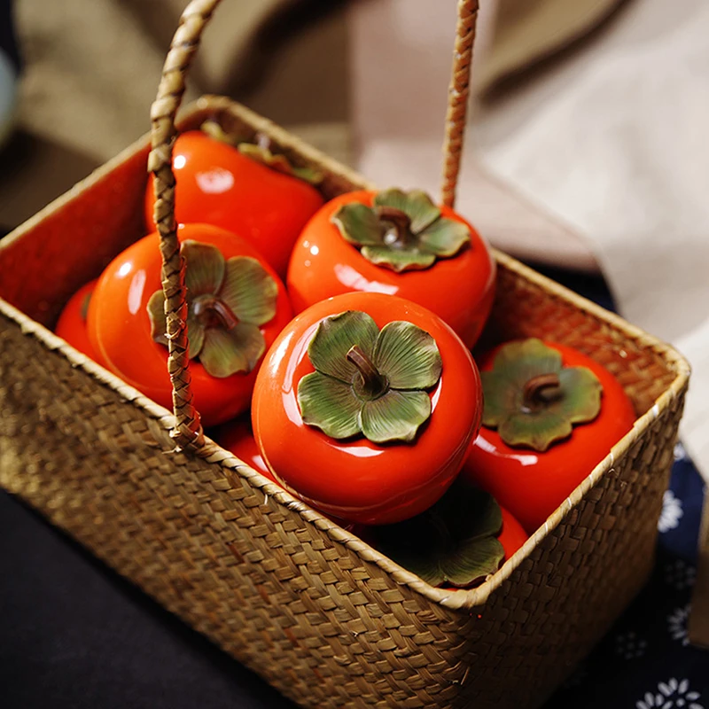 Persimmon Teapot Household Ceramic Spice Storage Tank Pottery Jar Seasoning thumbnail 4