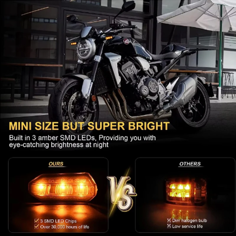 Motorcycle LED Turn Signal Lights 8mm Mini Flashing Light For Honda CBR500R CBR650F CB500X CRF250L MSX125 12V Moto Indicator thumbnail 4