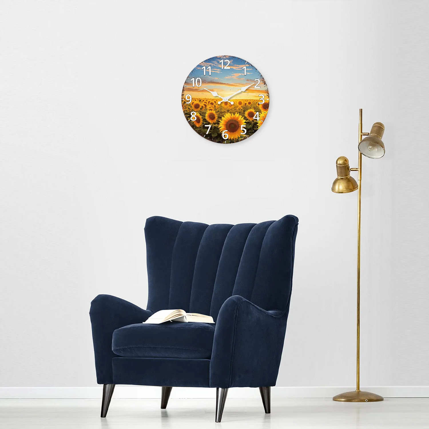 Fashionable Sunset Sunflower Garden Pattern Wooden Wall Clock Living Room Bedroom Kitchen Home Decoration Silent Quartz Clock Holiday Gift 10 Inches 12 Inches 14inch 16inch (No Battery) thumbnail 2