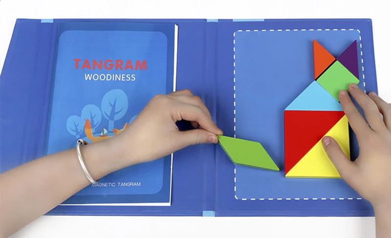 Kids Wooden Jigsaw Magnetic Tangram Puzzle Book Educational Toys Children Portable Montessori Learning Intelligence Baby Gift thumbnail 6