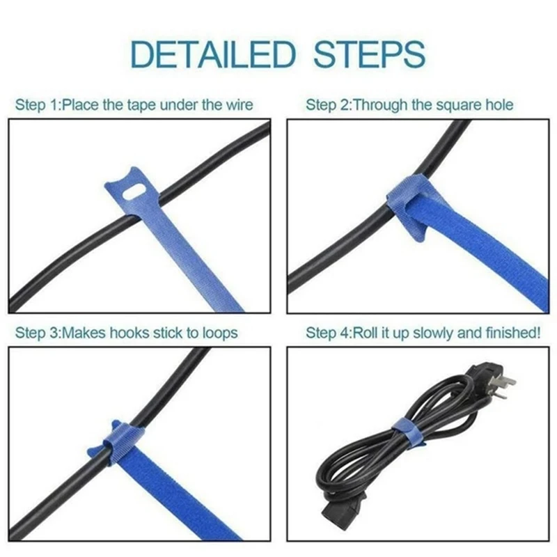 10/30/50PCS Reusable Hook and Loop Cable Ties Fastening Straps Multi-Purpose Wire Organizers for Computer/TV/Electronic Devices thumbnail 6