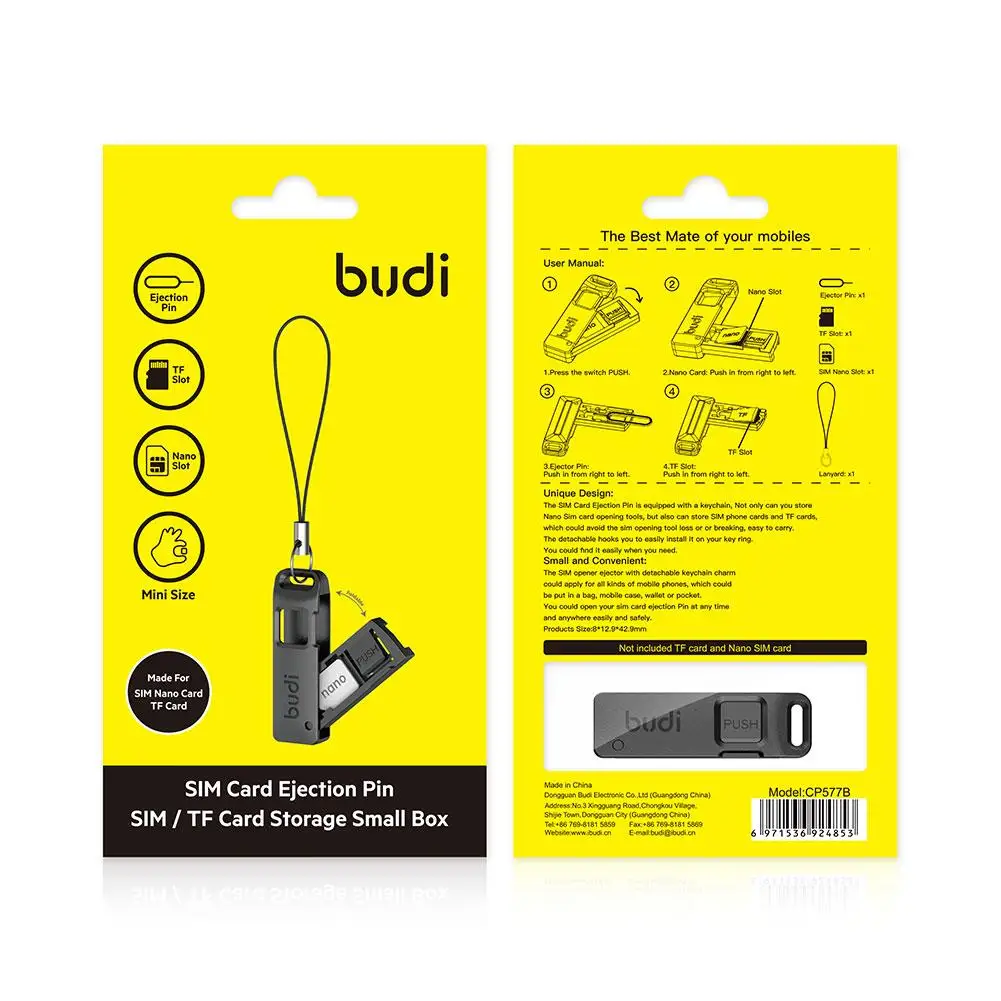BUDI SIM TF Card Slot Storage Box With Mobile Phone Card Ejector Pin Anti-Lost Lanyard Universal Phone Ejector Pin SIM Card Tray thumbnail 5