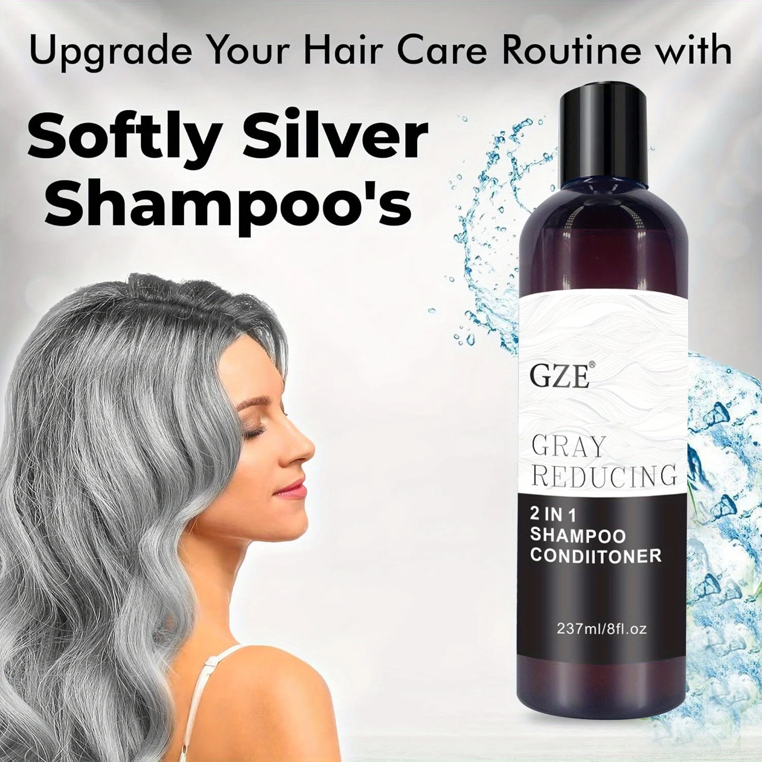 GZE Grey Reducing 2-In-1 Shampoo Conditioner - Softening Properties Say Goodbye to Grey Hair Eliminate Unwanted Grey Hair Tones thumbnail 2