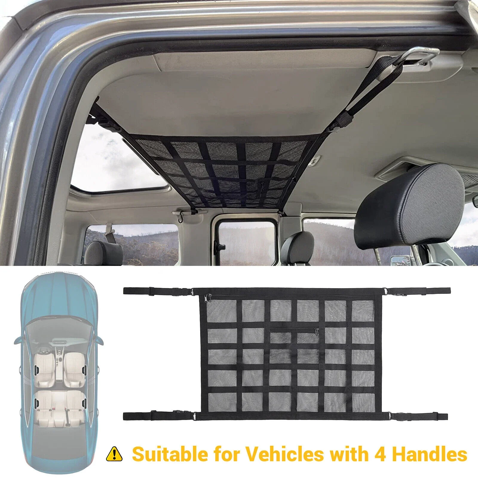 Car Roof Top Ceiling Cargo Net Pocket Mesh Organizer Bag Universal 90x65CM Anti Sagging Luggage For SUV Van Camping Cab thumbnail 3