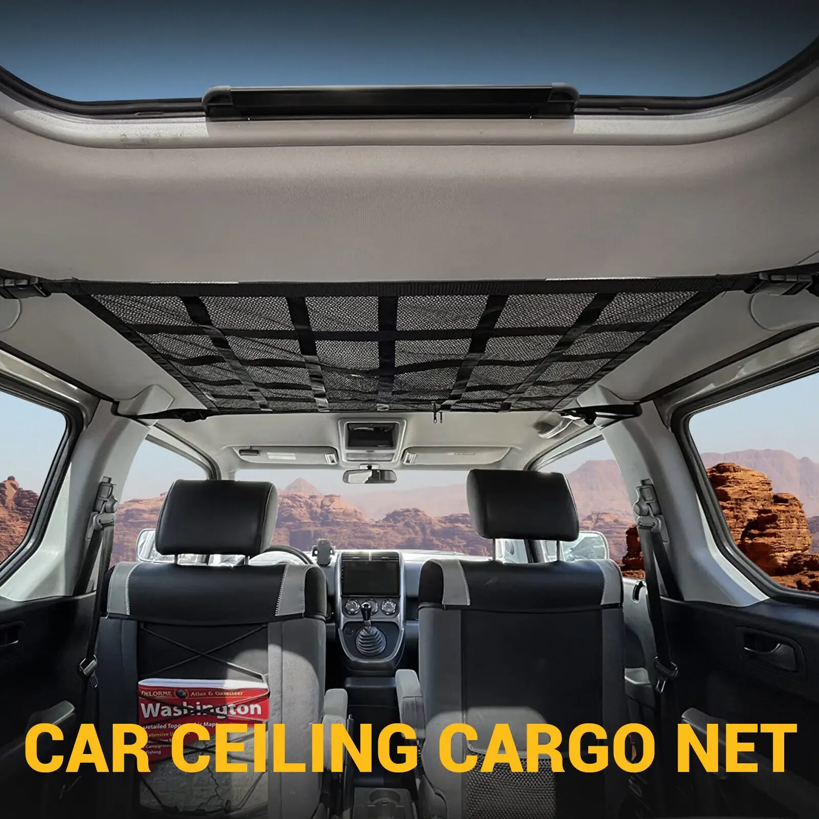 Car Roof Top Ceiling Cargo Net Pocket Mesh Organizer Bag Universal 90x65CM Anti Sagging Luggage For SUV Van Camping Cab thumbnail 2