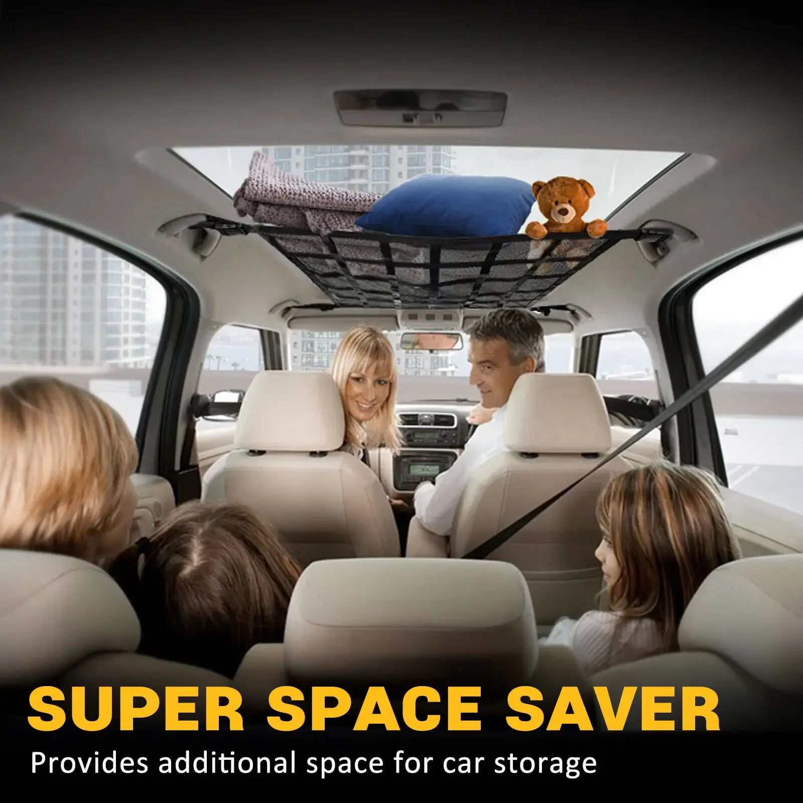Car Roof Top Ceiling Cargo Net Pocket Mesh Organizer Bag Universal 90x65CM Anti Sagging Luggage For SUV Van Camping Cab thumbnail 5