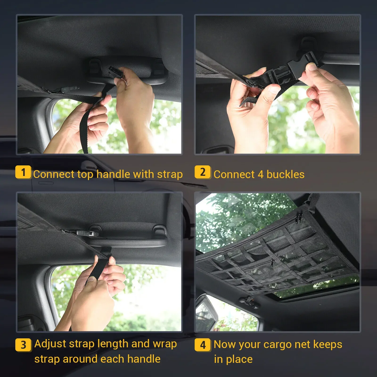 Car Roof Top Ceiling Cargo Net Pocket Mesh Organizer Bag Universal 90x65CM Anti Sagging Luggage For SUV Van Camping Cab thumbnail 6