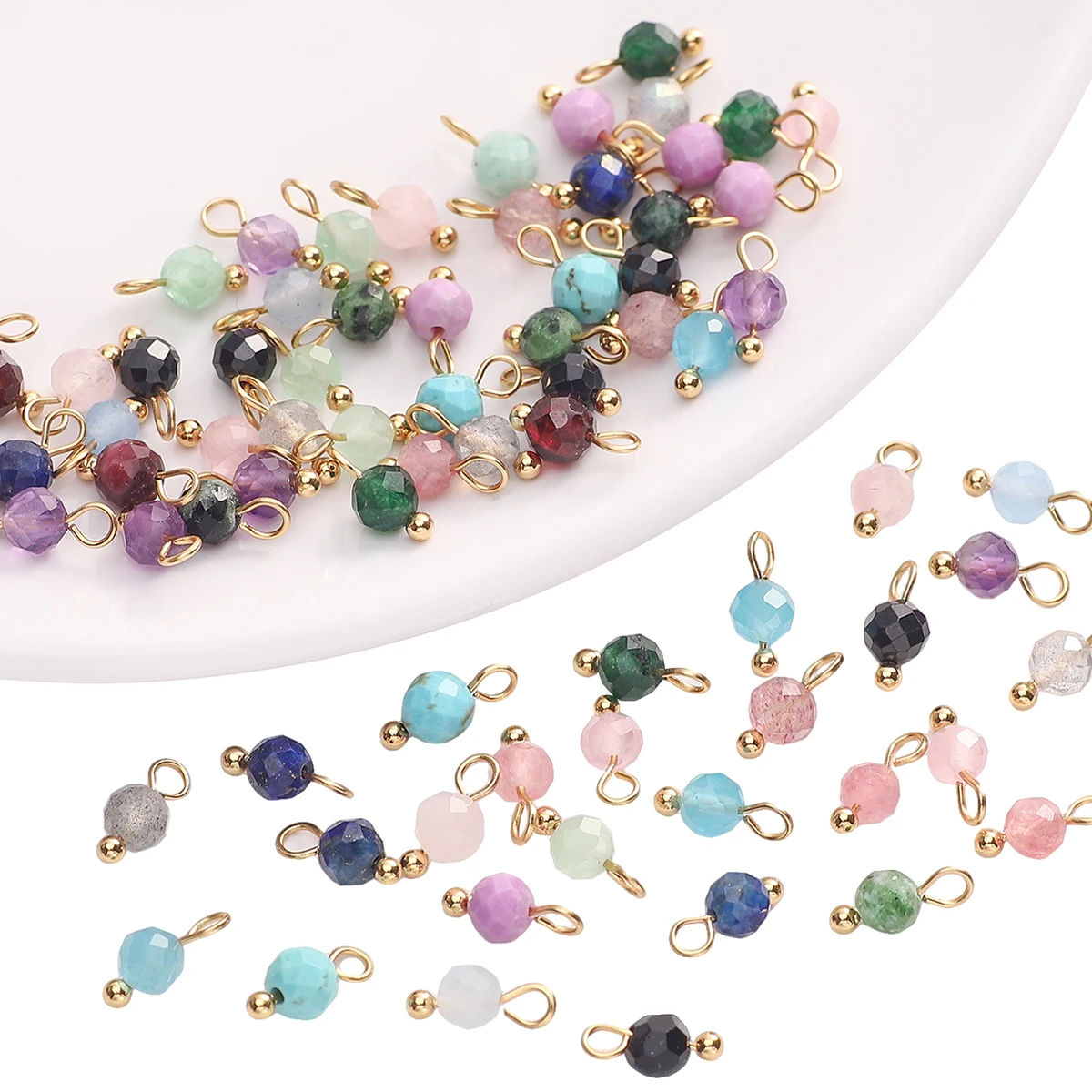 5pcs 4mm Natural Stone Small Charms Faceted Round Pendant For Handmade DIY Bracelet Earrings Necklace Jewelry Making Accessories thumbnail 3