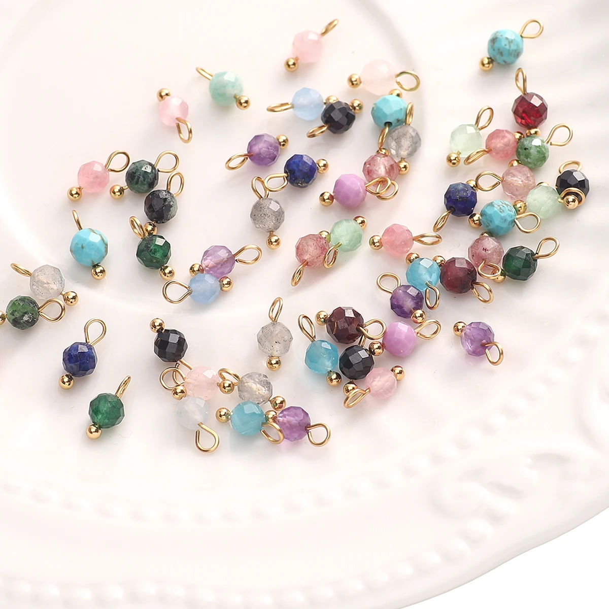 5pcs 4mm Natural Stone Small Charms Faceted Round Pendant For Handmade DIY Bracelet Earrings Necklace Jewelry Making Accessories thumbnail 2