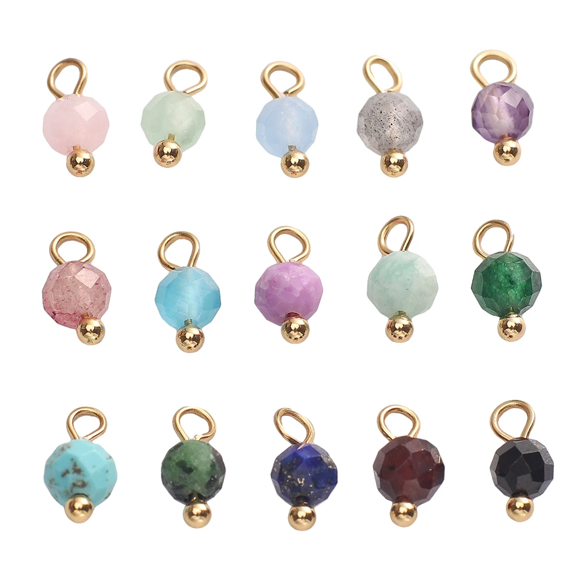 5pcs 4mm Natural Stone Small Charms Faceted Round Pendant For Handmade DIY Bracelet Earrings Necklace Jewelry Making Accessories thumbnail 4