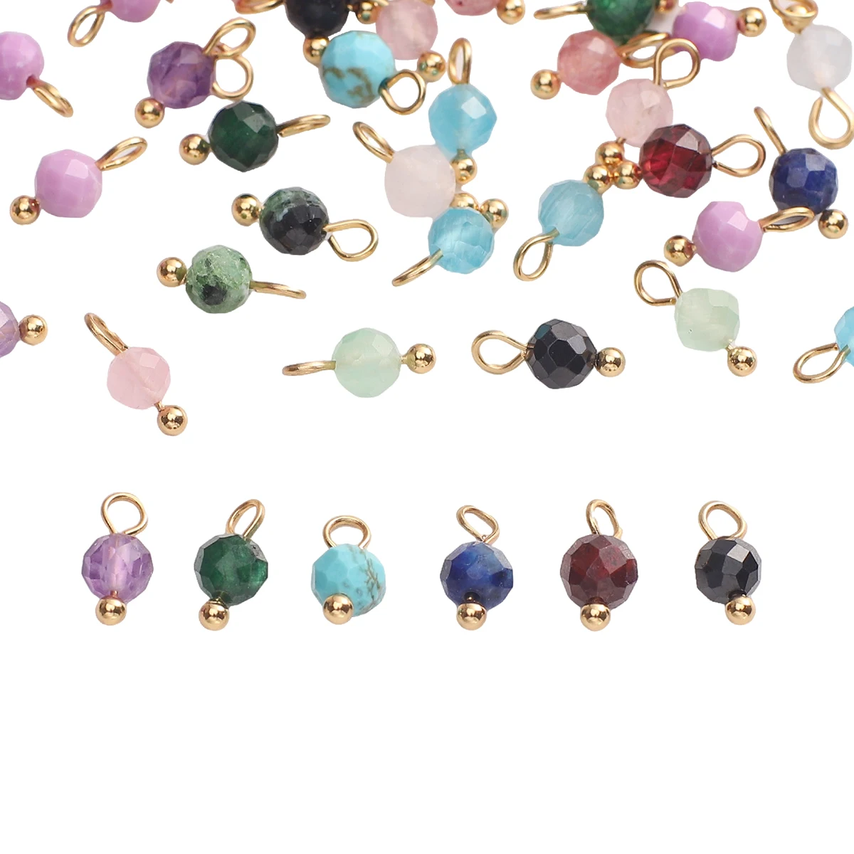 5pcs 4mm Natural Stone Small Charms Faceted Round Pendant For Handmade DIY Bracelet Earrings Necklace Jewelry Making Accessories thumbnail 5