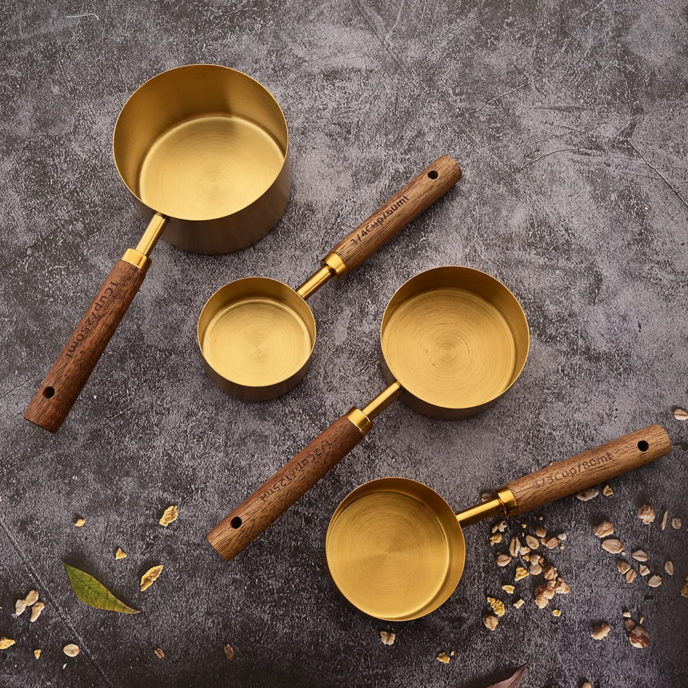 Gold Wooden Handle Stainless Steel Measuring Cups Spoons Baking Tools Coffee Measuring Spoon Set Bartending Scale Accessories thumbnail 4