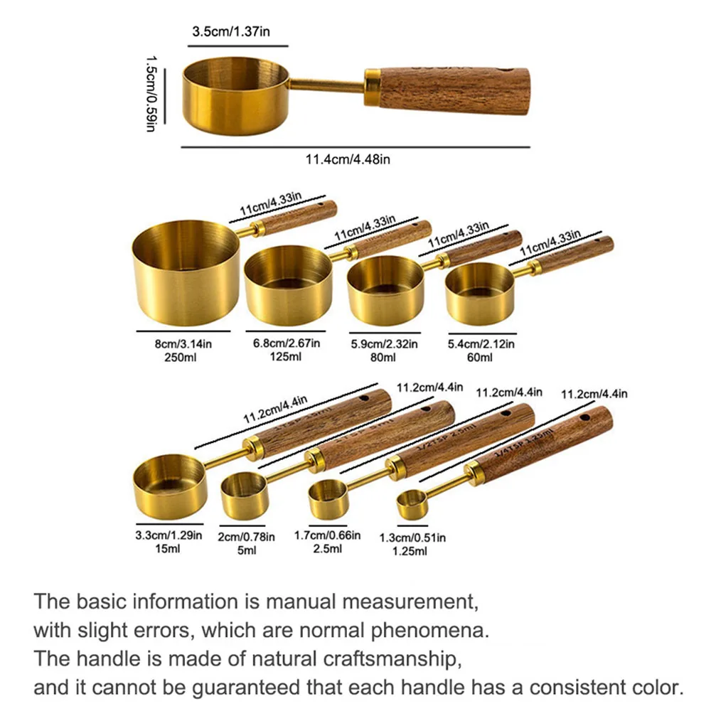 Gold Wooden Handle Stainless Steel Measuring Cups Spoons Baking Tools Coffee Measuring Spoon Set Bartending Scale Accessories thumbnail 3