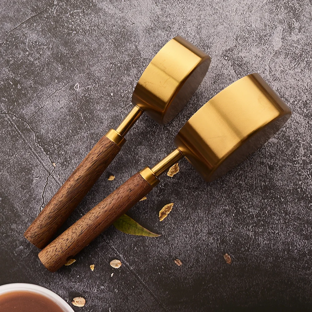 Gold Wooden Handle Stainless Steel Measuring Cups Spoons Baking Tools Coffee Measuring Spoon Set Bartending Scale Accessories thumbnail 6