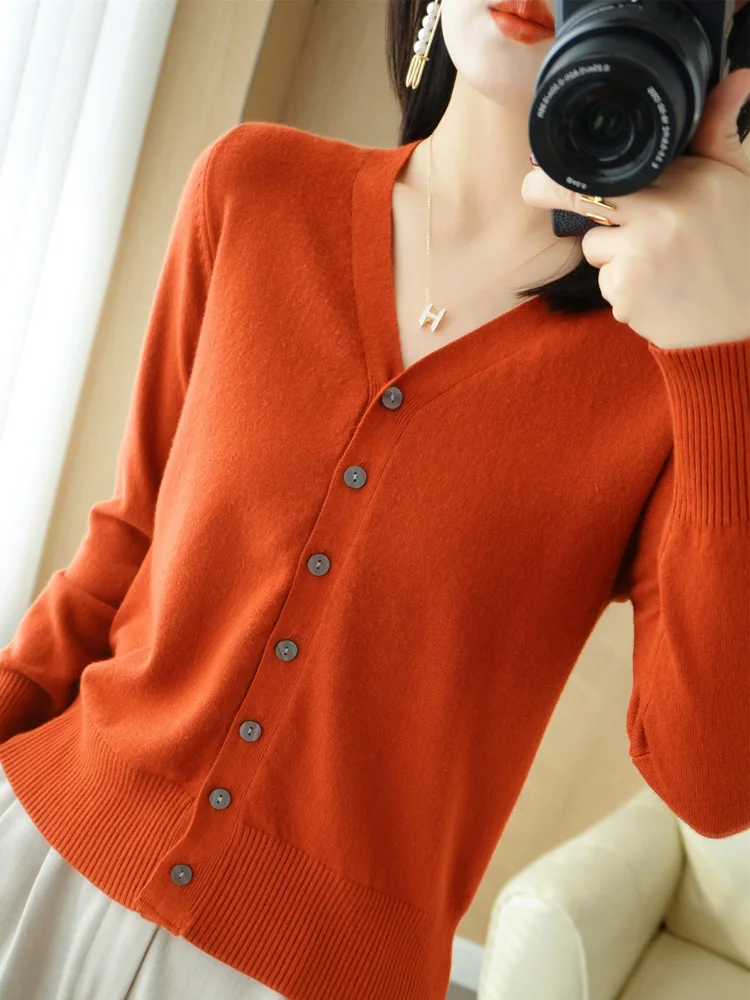 Early Autumn New Andy Cashmere Knit Cardigan V-Neck Solid Color Fashion High-Grade Comfortable Loose Casual Knitwear -GH021 thumbnail 4