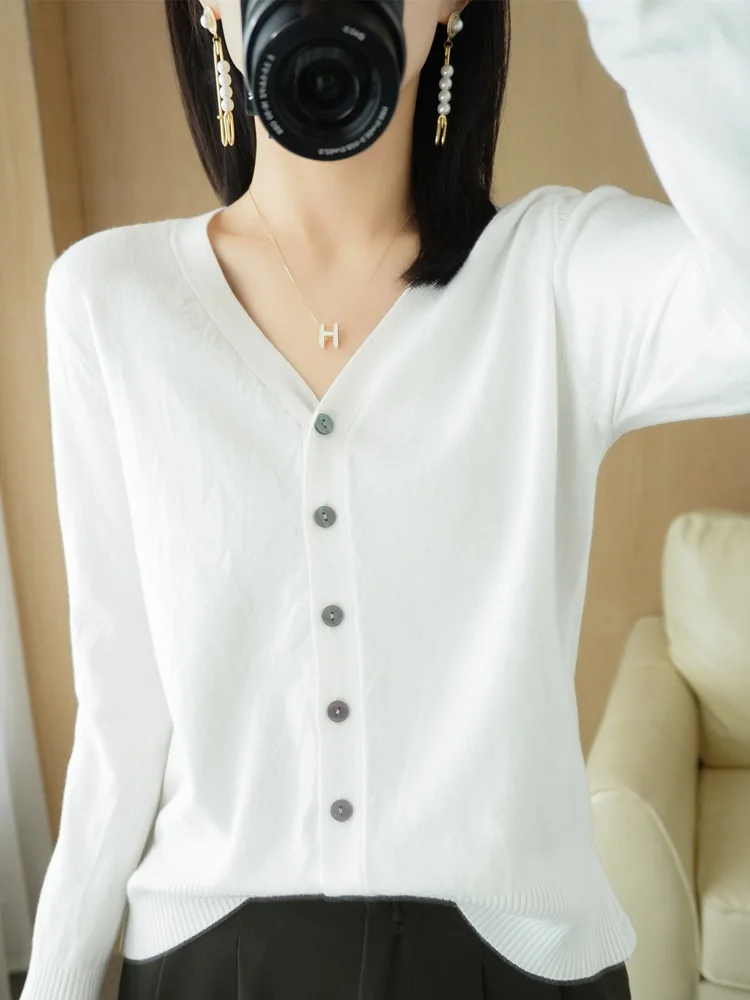 Early Autumn New Andy Cashmere Knit Cardigan V-Neck Solid Color Fashion High-Grade Comfortable Loose Casual Knitwear -GH021 thumbnail 5
