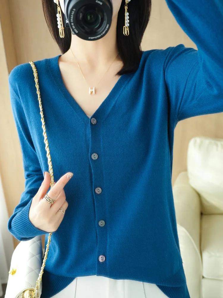 Early Autumn New Andy Cashmere Knit Cardigan V-Neck Solid Color Fashion High-Grade Comfortable Loose Casual Knitwear -GH021 thumbnail 3