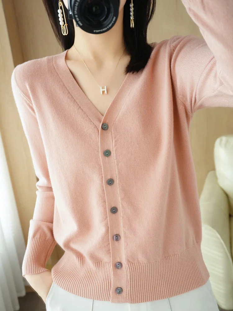 Early Autumn New Andy Cashmere Knit Cardigan V-Neck Solid Color Fashion High-Grade Comfortable Loose Casual Knitwear -GH021 thumbnail 2