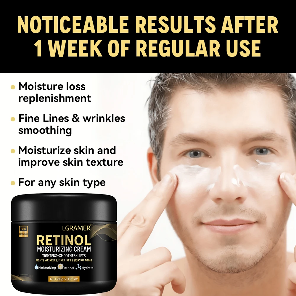 Men's Retinol Face Cream Nourishing Moisturizing Fade Fine Lines Smooth Wrinkles Younger Firming Lifting Shrink Pores Skin Care thumbnail 5
