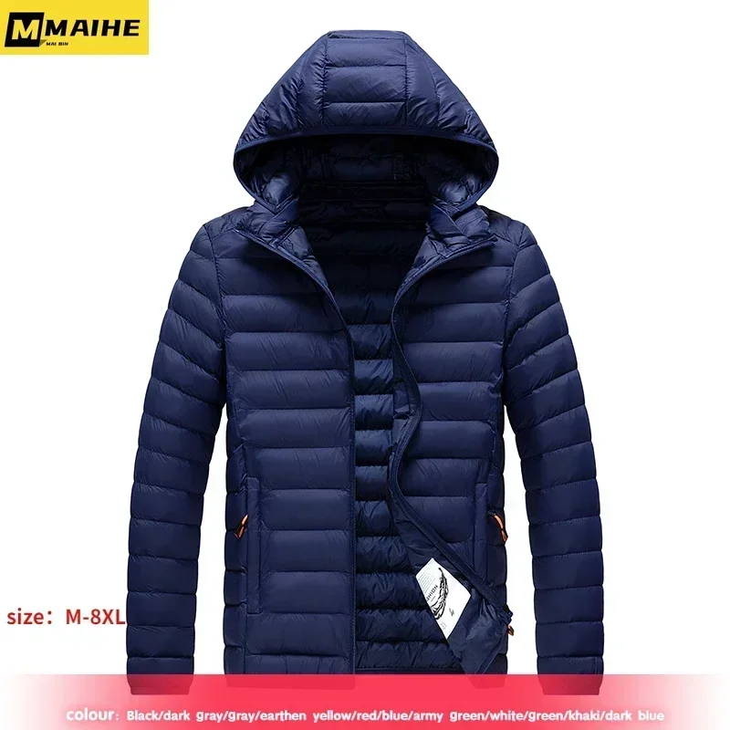 8XL Winter Lightweight Jacket Men's Fashionable All-match Detachable Hat Down Cotton Warm Coat Outdoor Skiing Windproof Parkas thumbnail 6